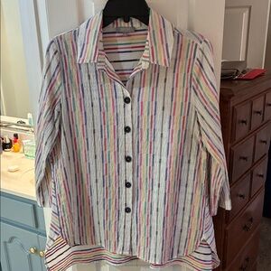 Habitat White Multicolor Stripe Fiesta Weave Tunic Top SZ S